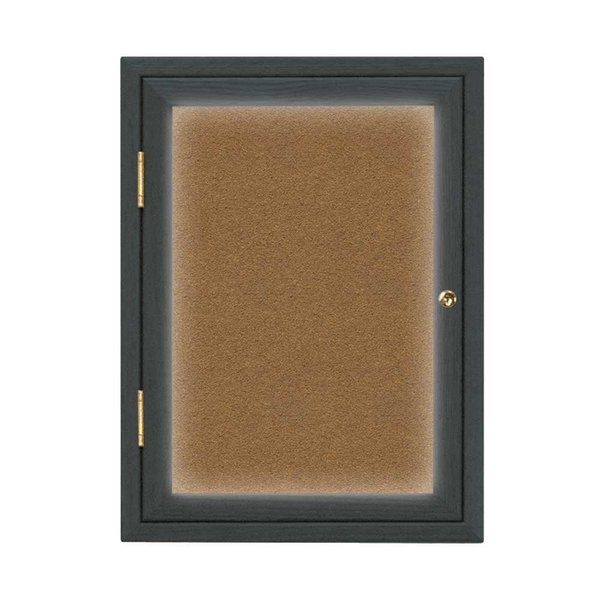 United Visual Products Double Door Enclosed Radius EZ Tack Board, 60"x36", Header, Bronze/Marble UV7014EZ-MARBLE-BRONZE